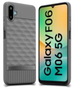 Back Cover for Samsung Galaxy M06 5G | Galaxy F06 5G with Hexa Cube Design | Ultra Slim Soft Rubberised Case | Inner Velvet Fabric | Matte Silicone Mobile Case | Camera Protection - Grey