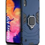 Shock Proof Back Case Mobile Cover for Samsung Galaxy A10 (Armor | Hybrid PC + TPU | Full Protection with Ring Holder Kickstand | Carbon Blue)
