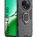 Shock Proof Back Case Mobile Cover for Oppo F27 5G | Back Cover Case (Tough Armor | Hybrid PC + TPU | Ring Holder & in-Built Kickstand | Black)
