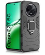 Shock Proof Back Case Mobile Cover for Oppo F27 5G | Back Cover Case (Tough Armor | Hybrid PC + TPU | Ring Holder & in-Built Kickstand | Black)