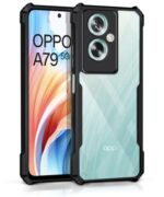 Shock Proof Clear Back Case Mobile Cover for Oppo A79 5G (Hard | Hybrid PC + TPU | Full Armour Device & Camera Protection | Black)