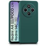 kelpuj Back Cover for Redmi A4 5G | Poco C75 5G | 14C 5G | Poco M7 | Ultra Slim Soft Rubberised Case | Inner Velvet Fabric Lining | Matte Silicone Flexible Mobile Case | Camera Protection - Green