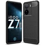 Ultra Slim Soft Rubberised Back Cover for iQOO Z7 5G | iQOO Z7s 5G | Shock Proof Brushed Carbon Fibre Texture Silicone Flexible Camera Protection Back Case ? Black