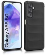 kelpuj Ultimate Silicon Back Cover Case for Samsung Galaxy A55 5G | Galaxy A35 5G | Drop Protection Shockproof Bumper | Anti-Slip Grip | Scratch Proof Micro-Fibre Cloth Inside (Pitch Black) - Image 5