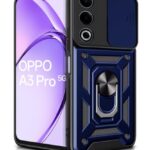 Tough Armor Bumper Mobile Back Case for Oppo A3 Pro 5G | Oppo K12x 5G | Sliding Camera Shield Cover | Shock Proof 360? Protection | Hybrid PC + TPU | Ring Holder with Kickstand ? Blue