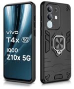 Shock Proof Back Case Mobile Cover for Vivo T4X 5G | IQOO Z10X 5G | Back Cover Case (Tough Armor | Hybrid PC + TPU | Ring Holder & in-Built Kickstand | Black) - Image 3