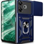 Tough Armor Bumper Mobile Back Case for Mi Redmi 13 5G | Poco M6 Plus 5G | Sliding Camera Shield Cover | Shock Proof 360? Protection | Hybrid PC + TPU | Ring Holder with Kickstand ? Blue