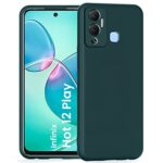Back Cover for Infinix Hot 12 Play | Ultra Slim Soft Rubberised Case | Inner Velvet Fabric Lining | Matte Silicone Flexible Mobile Case | Camera Protection - Green