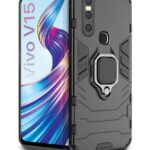 Shock Proof Back Case Mobile Cover for Vivo V15 | Back Cover Case (Tough Armor | Hybrid PC + TPU | Ring Holder & in-Built Kickstand | Black)