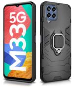 Shock Proof Back Case Mobile Cover for Samsung Galaxy M33 5G | Back Cover Case (Tough Armor | Hybrid PC + TPU | Ring Holder & in-Built Kickstand | Black) - Image 3