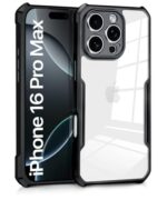 Shock Proof Clear Protective Back Case for iPhone 16 Pro Max AirEDGE Technology | 360 Degree Camera Protection | Transparent Hybrid Back Case Mobile Cover Black