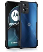 kelpuj Shock Proof Clear Protective Back Case for Motorola Moto G14 - AirEDGE Technology | 360 Degree Camera Protection | Transparent Hybrid Back Case Mobile Cover - Black