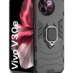Shock Proof Back Case Mobile Cover for Vivo V30e 5G | Back Cover Case (Tough Armor | Hybrid PC + TPU | Ring Holder & in-Built Kickstand | Black)