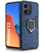 Shock Proof Back Case Mobile Cover for Mi Redmi 12 5G | Redmi 12 4G | Poco M6 Pro 5G | Back Cover Case (Tough Armor | Hybrid PC + TPU | Ring Holder & in-Built Kickstand | Blue)