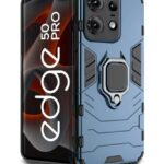 Shock Proof Back Case Mobile Cover for Motorola Moto Edge 50 Pro | Back Cover Case (Tough Armor | Hybrid PC + TPU | Ring Holder & in-Built Kickstand | Blue)