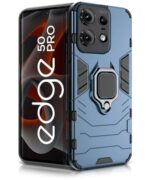 Shock Proof Back Case Mobile Cover for Motorola Moto Edge 50 Pro | Back Cover Case (Tough Armor | Hybrid PC + TPU | Ring Holder & in-Built Kickstand | Blue)