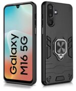 Shock Proof Back Case Mobile Cover for Samsung Galaxy M16 5G | Galaxy F16 5G | Back Cover Case (Tough Armor | Hybrid PC + TPU | Ring Holder & in-Built Kickstand | Black) - Image 3
