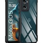 kelpuj Shock Proof Clear Protective Back Case for Motorola Moto G05 - AirEDGE Technology | 360 Degree Camera Protection | Transparent Hybrid Back Case Mobile Cover - Black