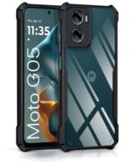 kelpuj Shock Proof Clear Protective Back Case for Motorola Moto G05 - AirEDGE Technology | 360 Degree Camera Protection | Transparent Hybrid Back Case Mobile Cover - Black