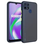 Translucent Hybrid Back Case Cover for Realme C21 | C21Y | C25Y Smoked Matte Back | 360 Degree Protection | Protective Hard Case (Blue Bumper)