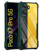 Shock Proof Clear Protective Back Case for Poco X7 Pro 5G - AirEDGE Technology | 360 Degree Camera Protection | Transparent Hybrid Back Case Mobile Cover - Green