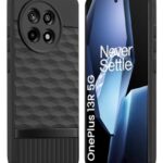 kelpuj Back Cover for 1+ OnePlus 13R 5G with Hexa Cube Design | Ultra Slim Soft Rubberised Case | Inner Velvet Fabric | Matte Silicone Flexible Mobile Case | Camera Protection - Black