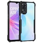 TPU+PC Shock Proof Clear Protective Back Case for Oppo A78 5G - Airedge Technology | 360 Degree Camera Protection | Transparent Hybrid Back Case Mobile Cover - Black