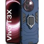 Shock Proof Back Case Mobile Cover for Vivo T3x 5G | Back Cover Case (Tough Armor | Hybrid PC + TPU | Ring Holder & in-Built Kickstand | Blue)