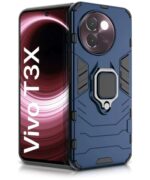 Shock Proof Back Case Mobile Cover for Vivo T3x 5G | Back Cover Case (Tough Armor | Hybrid PC + TPU | Ring Holder & in-Built Kickstand | Blue)