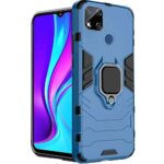 Shock Proof Back Case Mobile Cover for Xiaomi Mi Redmi 9 | Redmi 9 Activ | Poco C31 (Armor | Hybrid PC + TPU | Full Protection with Ring Holder Kickstand | Carbon Blue)