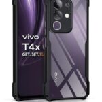 TPU+PC Shock Proof Clear Protective Back Case for Vivo T4X 5G | IQOO Z10X 5G - Airedge Technology | 360 Degree Camera Protection | Transparent Hybrid Back Case Mobile Cover - Black