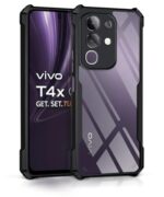 TPU+PC Shock Proof Clear Protective Back Case for Vivo T4X 5G | IQOO Z10X 5G - Airedge Technology | 360 Degree Camera Protection | Transparent Hybrid Back Case Mobile Cover - Black