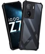 Shock Proof Clear Protective Back Case for iQOO Z7s 5G | iQOO Z7 5G - AirEDGE Technology | 360 Degree Camera Protection | Transparent Hybrid Back Case Mobile Cover - Earthy Black