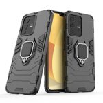 Shock Proof Back Case Mobile Cover for Vivo V23 Pro | Back Cover Case (Tough Armor | Hybrid PC + TPU | Ring Holder & in-Built Kickstand | Black)