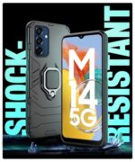 Shock Proof Back Case Mobile Cover for Samsung Galaxy M14 5G | Back Cover Case (Tough Armor | Hybrid PC + TPU | Ring Holder & in-Built Kickstand | Black) - Image 7