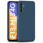 kelpuj for Samsung Galaxy F13 M13 4G Slim Ultra Soft Rubberised Back Cover Inner Velvet Fabric Lining Matte Silicone Flexible Camera Protection Back Case - Blue