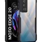 kelpuj Shock Proof Clear Protective Back Case for Motorola Moto Edge 20 - AirEDGE Technology | 360 Degree Camera Protection | Transparent Hybrid Back Case Mobile Cover - Black