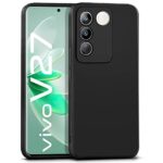 Ultra Slim Soft Rubberised Back Cover for Vivo V27 | V27 Pro | Inner Velvet Fabric Lining | Matte Silicone Flexible Camera Protection Back Case - Black