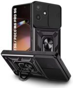 Tough Armor Bumper Mobile Back Case for Mi Redmi 12 5G | Poco M6 Pro 5G | Sliding Camera Shield Cover | Shock Proof 360? Protection | Hybrid PC + TPU | Ring Holder with Kickstand ? Black - Image 5