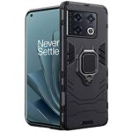 Polycarbonate Ring Holder & Kickstand in-Built Excellent 360 Degree Protection Tough Armor Bumper Back Cover for 1+ OnePlus 10 Pro 5G (Carbon Black)