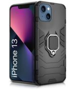 Tough Armor Bumper Back Case Cover for iPhone 13 (6.1?) | Ring Holder & Kickstand in-Built | Excellent 360 Degree Protection (Carbon Black)