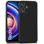Back Cover for Mi Redmi 12 5G | Poco M6 Pro 5G | Ultra Slim Soft Rubberised Case | Inner Velvet Fabric Lining | Matte Silicone Flexible Mobile Case | Camera Protection - Black