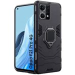 kelpuj Shock Proof Back Case Mobile Cover for Oppo F21 Pro 4G | Back Cover Case (Tough Armor | Hybrid PC + TPU | Ring Holder & in-Built Kickstand | Black)