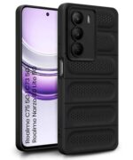 kelpuj Ultimate Silicone Back Cover Case for Realme C75 5G | Realme C73 5G | Realme Narzo 80 Lite 5G | Heat Dissipation Soft TPU | 360? Camera Protection | Breathable Cooling Holes  Pitch Black