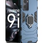 Shock Proof Back Case Mobile Cover for Realme 9I 4G | Back Cover Case (Tough Armor | Hybrid PC + TPU | Ring Holder & in-Built Kickstand | Blue)