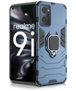 Shock Proof Back Case Mobile Cover for Realme 9I 4G | Back Cover Case (Tough Armor | Hybrid PC + TPU | Ring Holder & in-Built Kickstand | Blue)