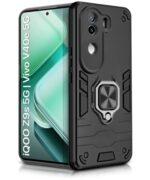 Shock Proof Back Case Mobile Cover for iQOO Z9s 5G | Vivo V40e 5G | Back Cover Case (Tough Armor | Hybrid PC + TPU | Ring Holder & in-Built Kickstand | Black)