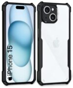 kelpuj Shock Proof Clear Mobile Back Cover Case for Apple iPhone 15 | AirEDGE Technology | Hard | Hybrid PC + TPU | Full Armour Device & Camera Protection - Black - Image 5