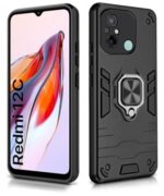 Shock Proof Back Case Mobile Cover for Xiaomi Redmi 12C | Poco C55 | Bumper Back Cover (Tough Armor | Hybrid PC + TPU | Full Protection with Ring Holder & in-Built Kickstand | Black) - Image 3