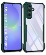 Shock Proof Clear Protective Back Case for Samsung Galaxy A36 5G | Galaxy A56 5G - AirEDGE Technology | 360 Degree Camera Protection | Transparent Hybrid Back Case Mobile Cover - Green - Image 3